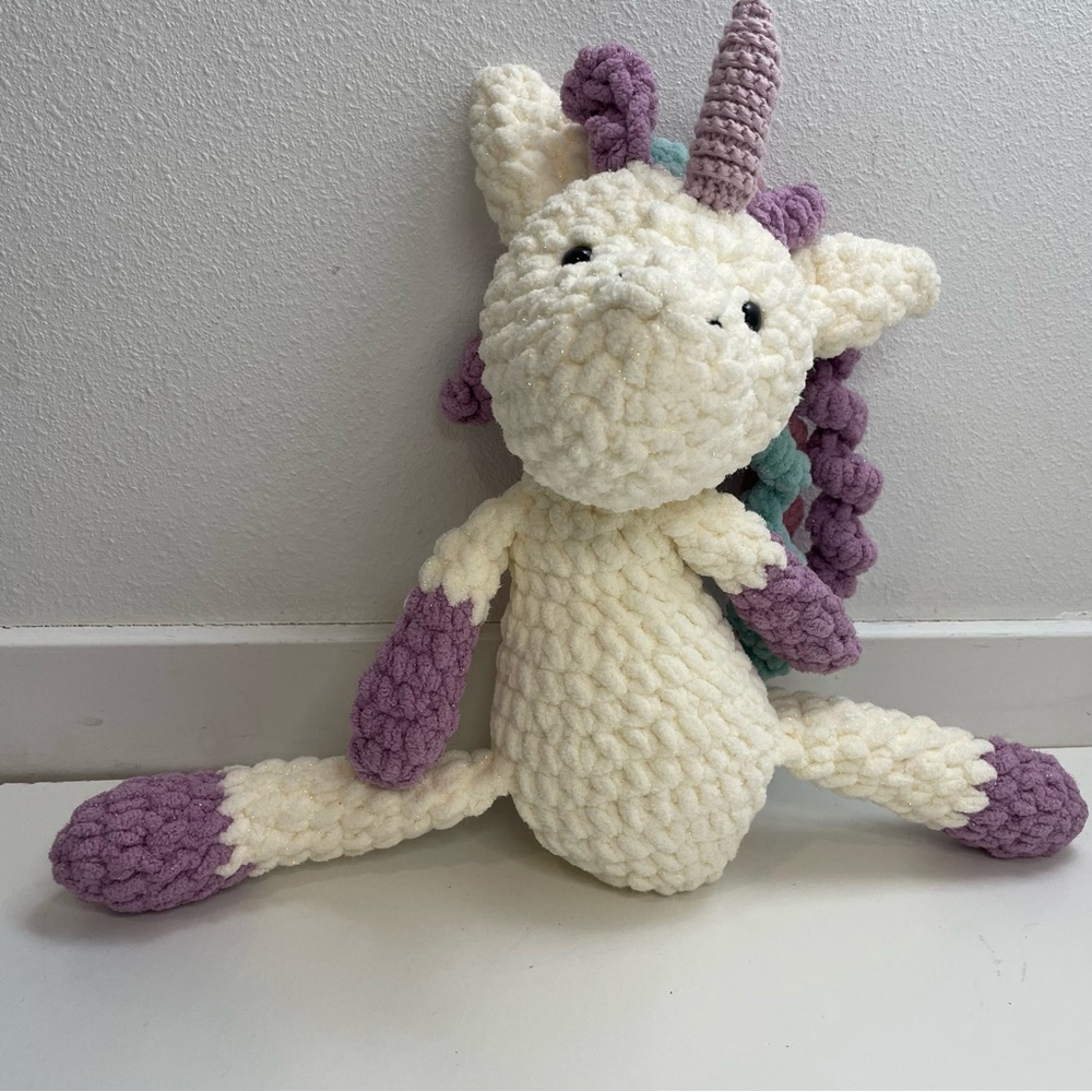 Handmade Crochet Unicorn Snuggler Amigurumi No Sewn Plush Toy 15”